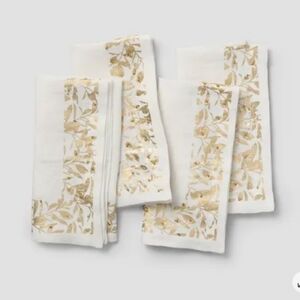 ❤️BUY 2 GET 1 FREE Sur La Table Gold Leaves Linen Napkins, Set of 4